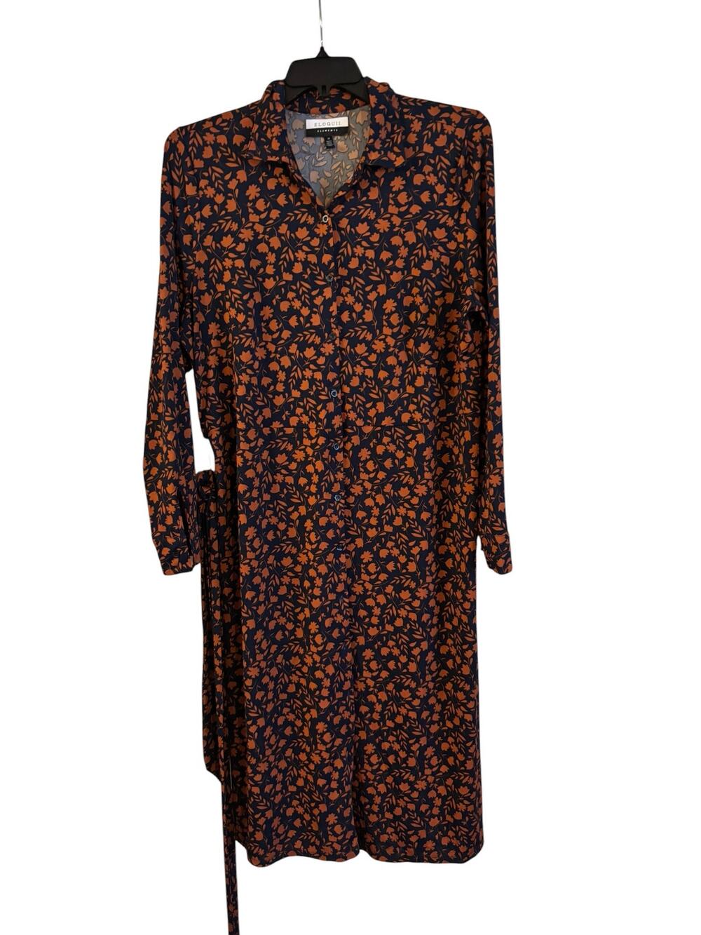 Eloquii Element Button Front Maxi Dress 20 Orange Floral Romantic Whimsical Boho